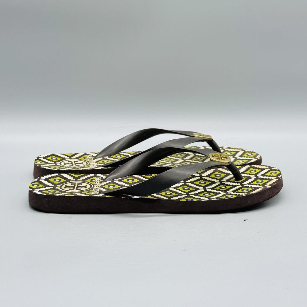 Tory Burch Sandals Womens 6 Multicolor Rubber Flip Flop Geometric Logo Shoes